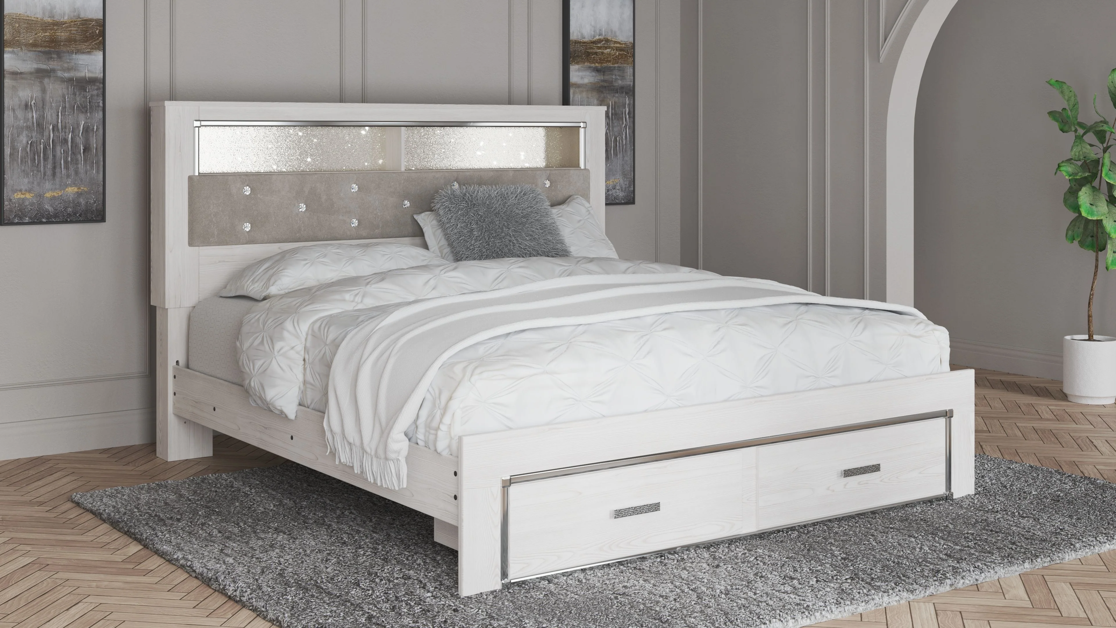Altyra - King Upholstered Bookcase Bed With Storage - White - Image 4