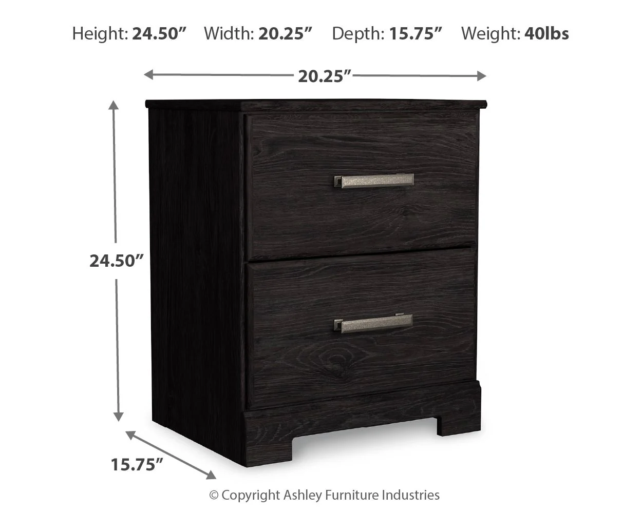 Belachime - Two Drawer Night Stand - Charcoal - Image 3