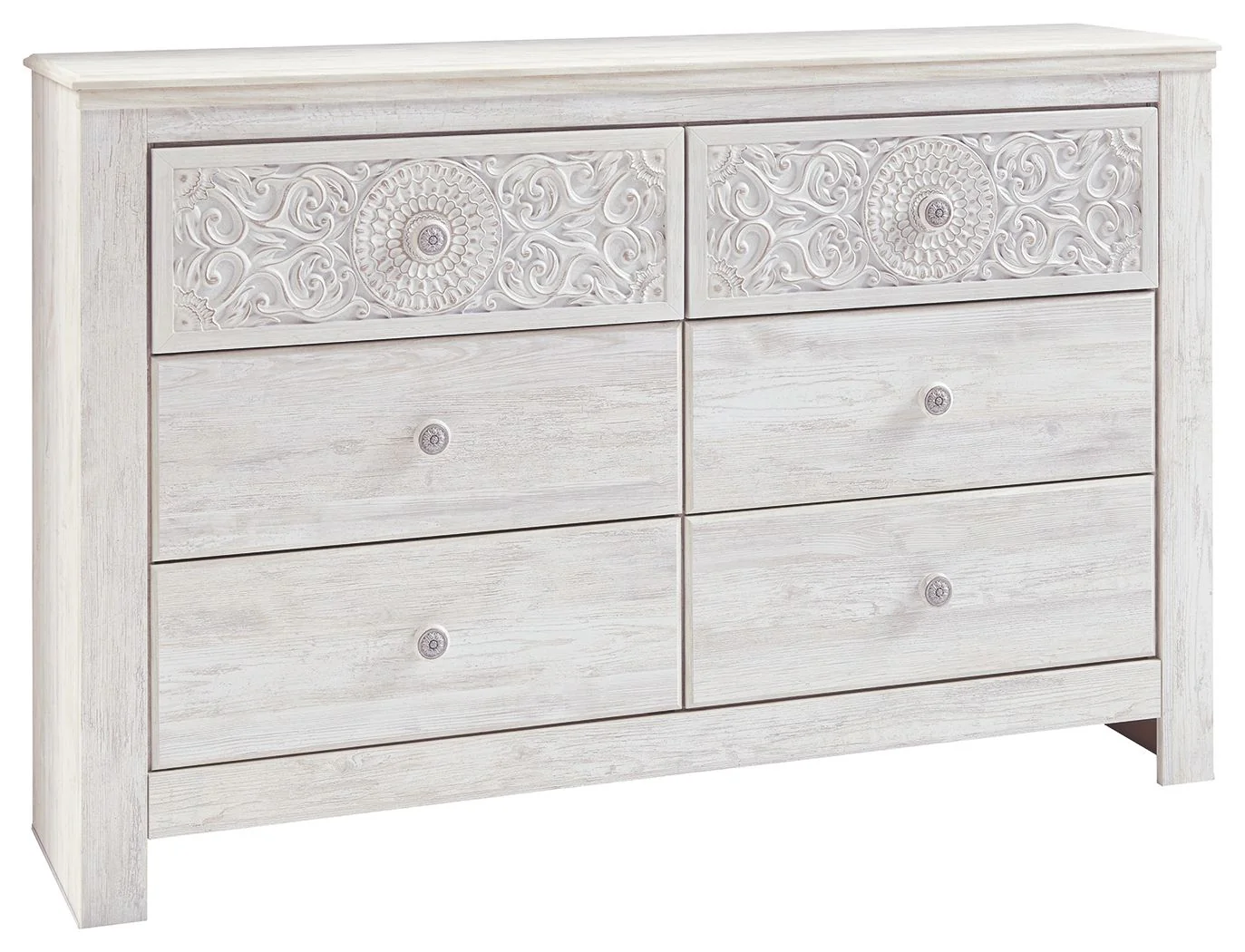 Paxberry - Dresser, Mirror - Medallion Drawer Pulls - Whitewash - Image 4