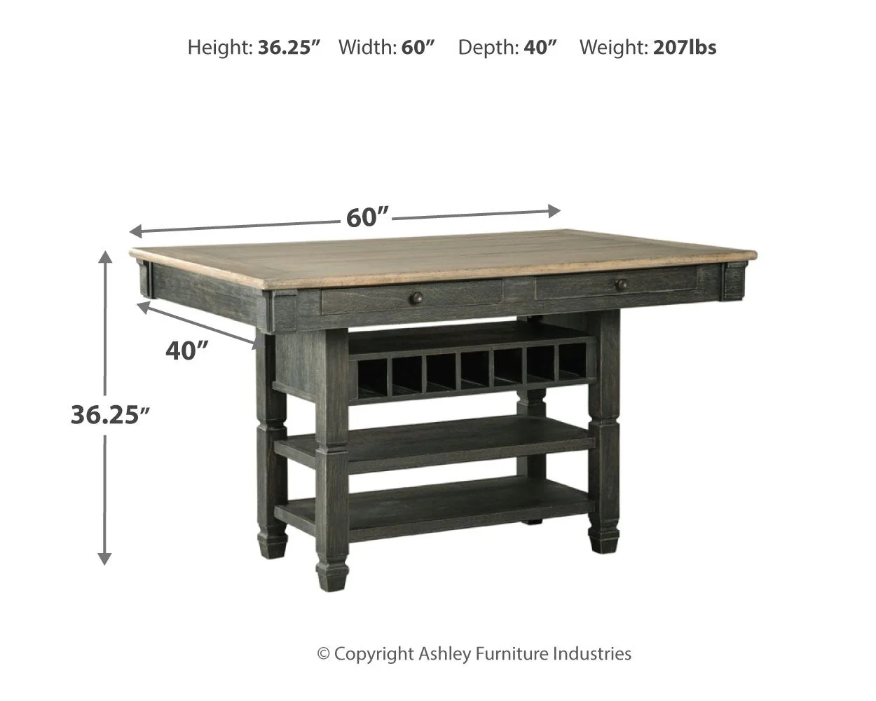 Tyler Creek - Rectangular Dining Room Counter Table - Black / Gray - Image 3